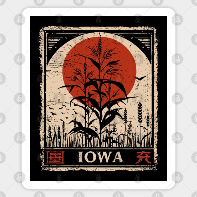 Iowa Cornfield Retro Poster in Japanese Minimalist Style Sticker by TuncGK